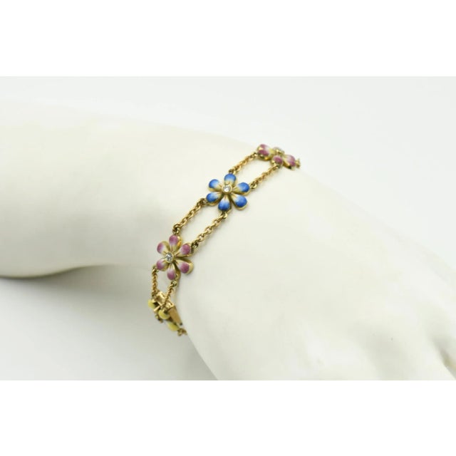 Daisy Enamel and Diamond Gold Flower Bracelet by Sandra J Sensations For Sale - Image 9 of 9