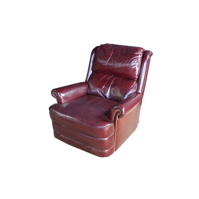 Mid-Century Modern 1975 Lane Furniture Burgundy Red Oxblood Leather Nailhead Reclining Armchair For Sale - Image 3 of 18