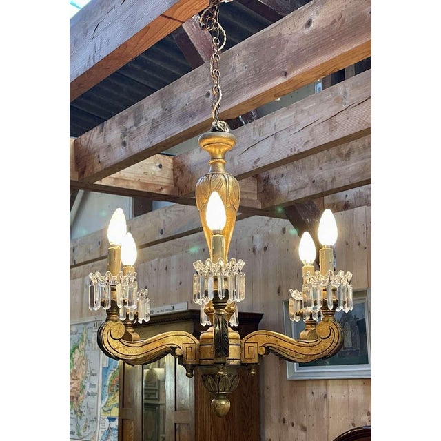 19th Century Gilded Wood Chandelier with Crystal Drops For Sale - Image 16 of 18