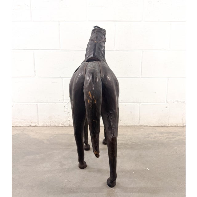 Rare 30” W Vintage Equestrian Leather Horse W/Saddle Statue For Sale - Image 12 of 13