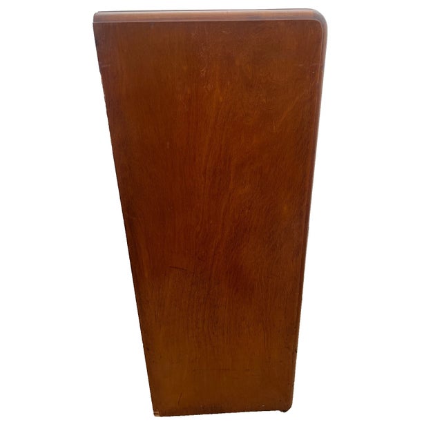 1930s Art Deco Dresser Chest Four Drawers Bakelite Brass Pulls Waterfall Top, Casters For Sale - Image 4 of 11