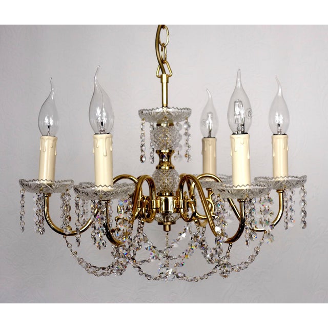 Vintage Brass and Frosted Glass Chandelier from Palwa, 1970s For Sale - Image 4 of 11