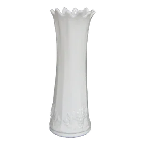 Westmoreland White Milk Glass Paneled Grape Design Tall Swung Vase