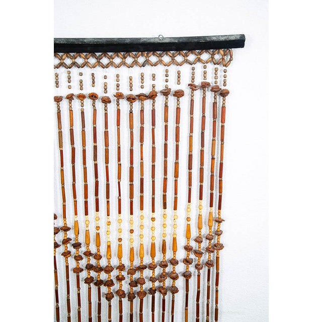 Vintage Hippie Boho Door Way Wood Bead Curtain Hanging Brown Tan Room Divider For Sale - Image 9 of 10