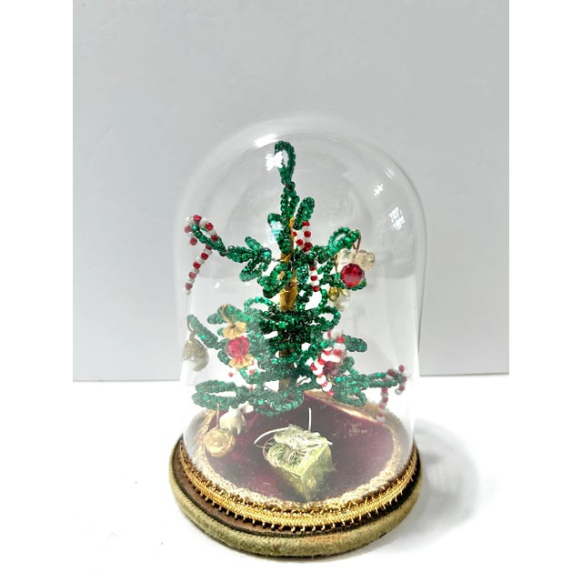 Green 1970s Miniature Beaded Christmas Tree Under Glass Cloche For Sale - Image 8 of 8