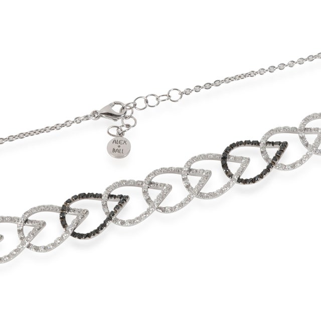Black & White Looped Pear Shape Motif Diamond Necklace, 18K White Gold ...