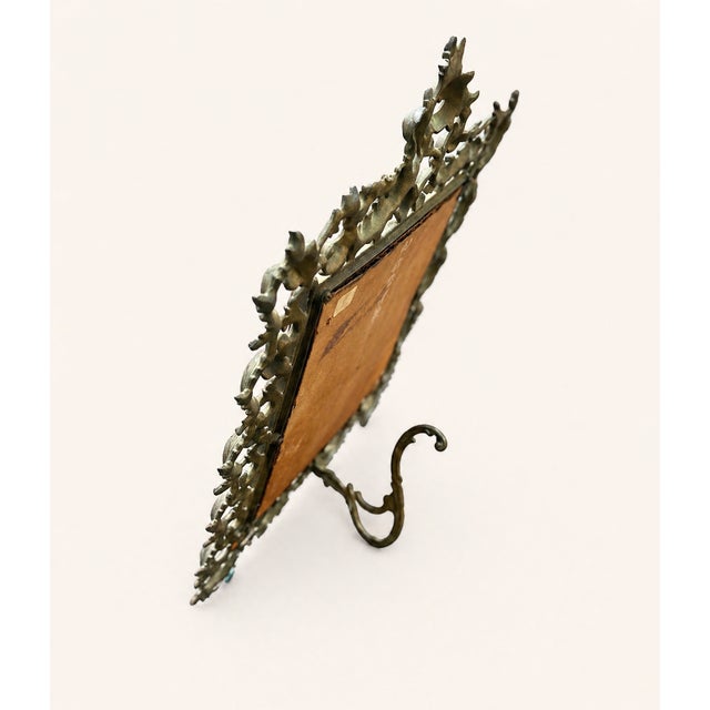 Rococo Antique Ornate Rococo Brass Easel Mirror | Victorian Dressing Table Vanity Mirror | Figural Scrollwork Frame For Sale - Image 3 of 6