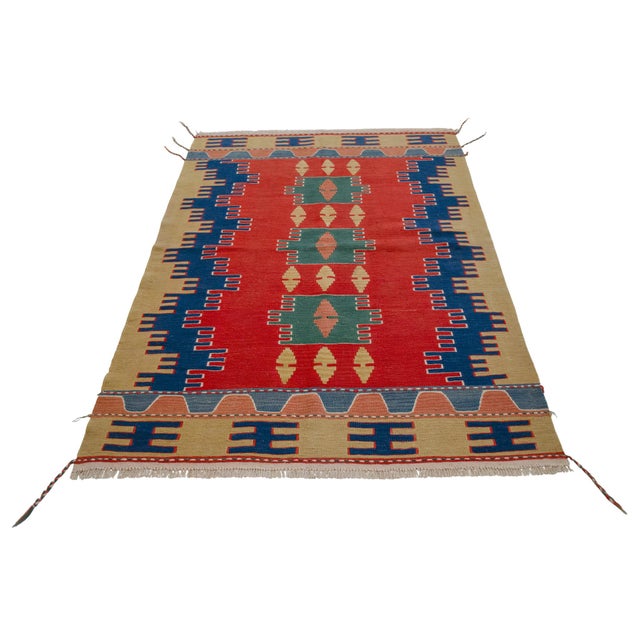 1970s Vintage Hand-Made Turkish Kilim Rug For Sale - Image 5 of 11