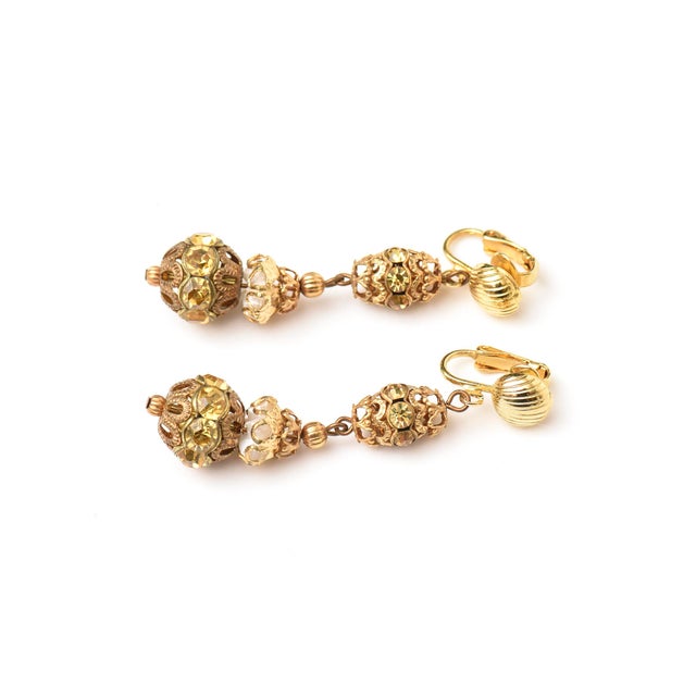 Modern Frank Hess for MIriam Haskell Gold Dangle Clip on Earrings 1990's, A Pair For Sale - Image 3 of 7