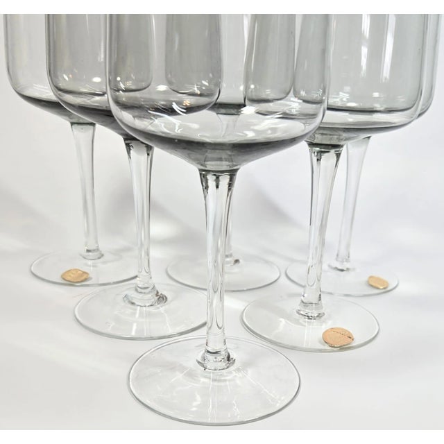 Bohemia Mid-Century Gray Bohemia Goblets- Set of Six For Sale - Image 4 of 12