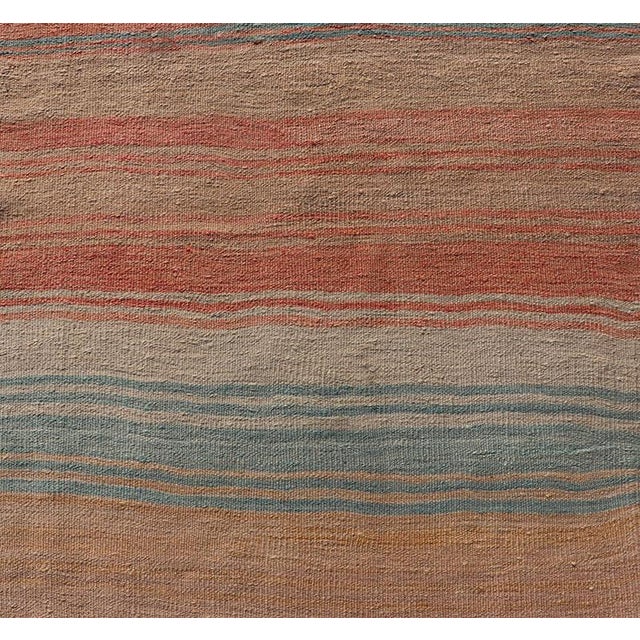 Vintage Turkish Kilim Runner With Stripes in Orange, Taupe, Tan, Cream & Blue For Sale In Atlanta - Image 6 of 11