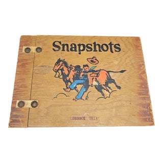 Vintage Wood Snap Shots Scrap Book W/Bucking Horse on Front For Sale
