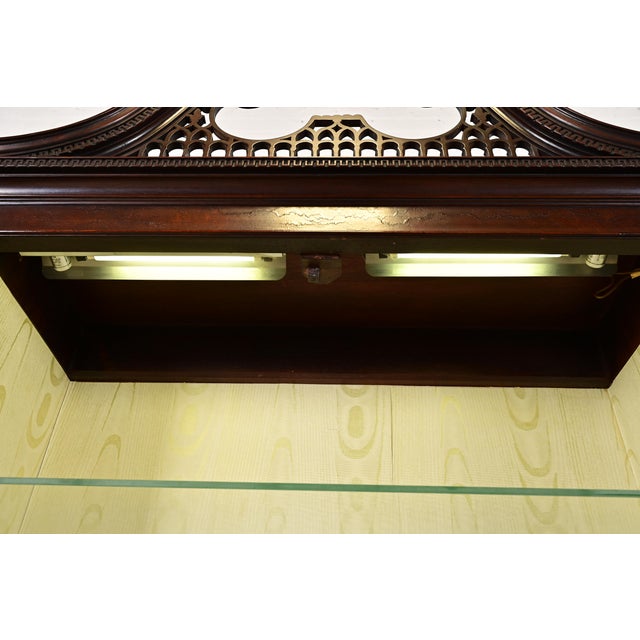 Mid 20th Century Baker Furniture Georgian Carved Flame Mahogany Lighted Breakfront Bookcase Cabinet, Circa 1960s For Sale - Image 5 of 10