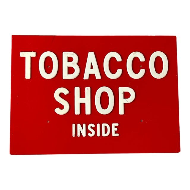 Vintage 1950s Red & White “Tobacco Shop Inside” Sign – Mid-Century Store Display For Sale