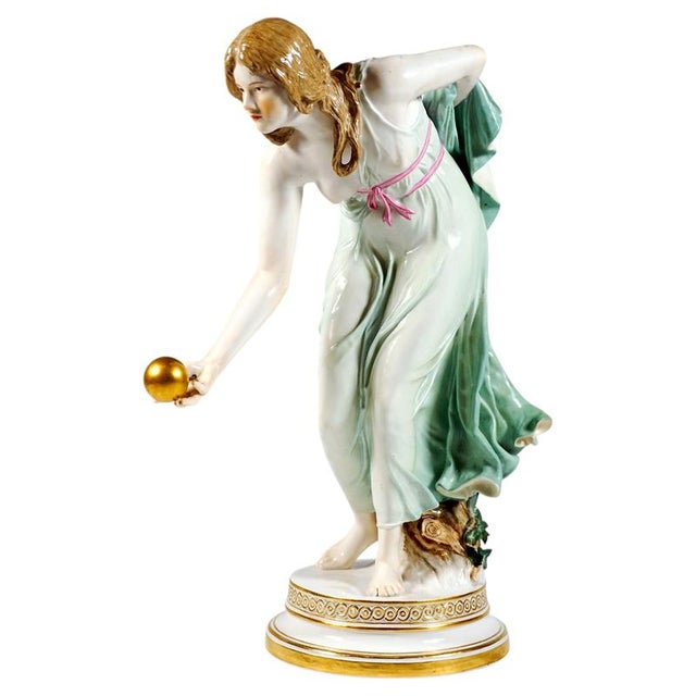 Art Nouveau Young Lady Ball Player Figure by Walter Schott for Meissen, 190 For Sale - Image 10 of 10