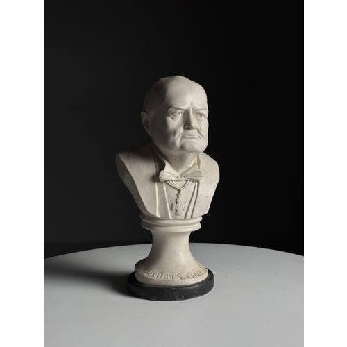 Stone Winston Churchill Statuette in Cast Marble For Sale - Image 7 of 15