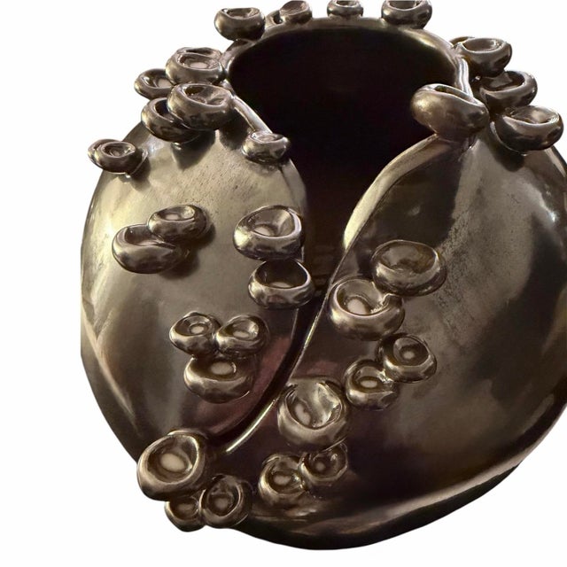 2020s Cascading Reef Reactive Bronze Short Ceramic Vase From Studio a Home by Global Views – Made in Italy For Sale - Image 5 of 10