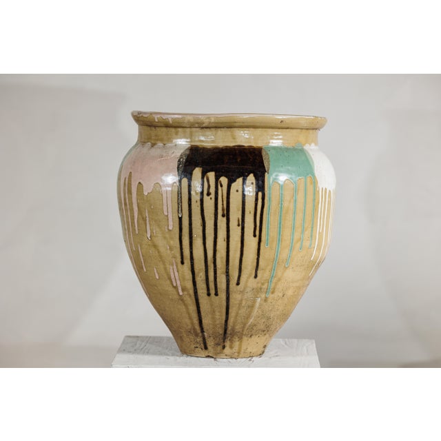 Brown Large Antique Japanese Drip-Glazed Stoneware Jar with Multicolor Runs For Sale - Image 8 of 18