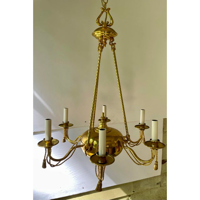 Hollywood Regency Brass Tassel Chandelier For Sale - Image 3 of 10