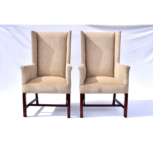 Timeless vintage Hickory chair Dining arm chairs or accent chairs with high wing back silhouettes and petite pleated...
