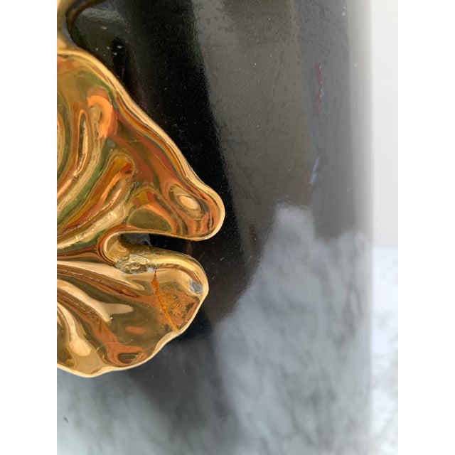 Vintage Large Italian Black and Gold Ginkgo Leaf Vase or Umbrella Vessel For Sale In Sacramento - Image 6 of 11