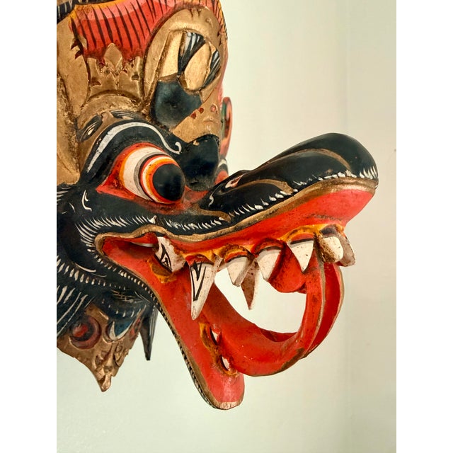 Mid 20th Century Vintage Indonesian Hand Carved Painted Wood Barong Garuda Mask For Sale - Image 5 of 12