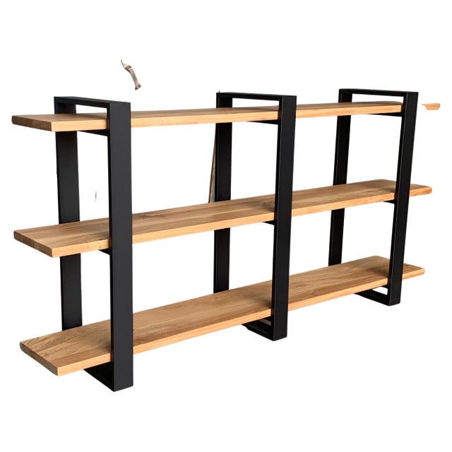 New Custom Etagere with Three Oak Shelves and Iron Structure For Sale - Image 15 of 18