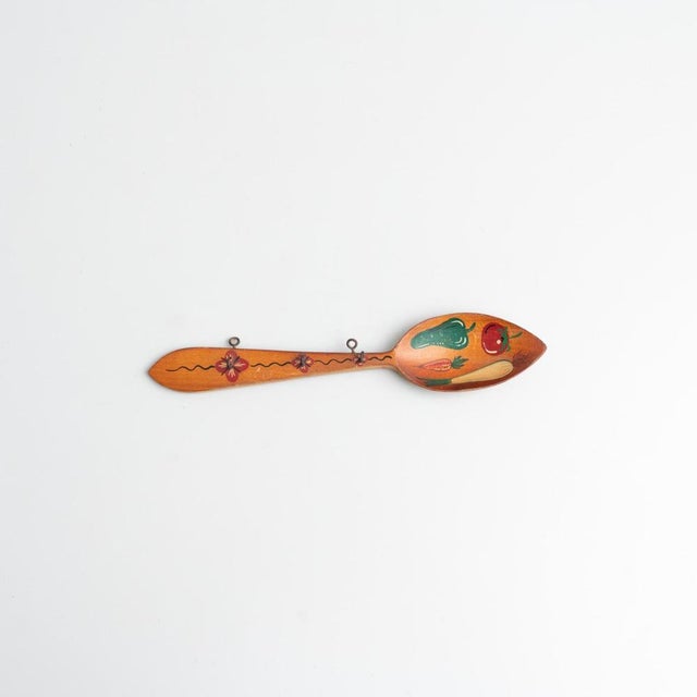 Traditional rustic wood hand painted spoon wall artwork. Made by unknown artist in Spain. Circa 1970 In original...