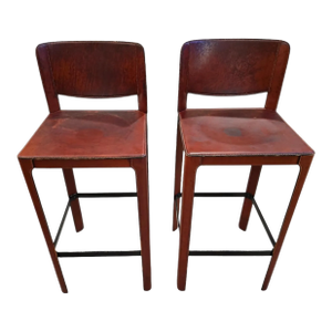 1980s Matteo Grassi Leather Bar Stools- a Pair