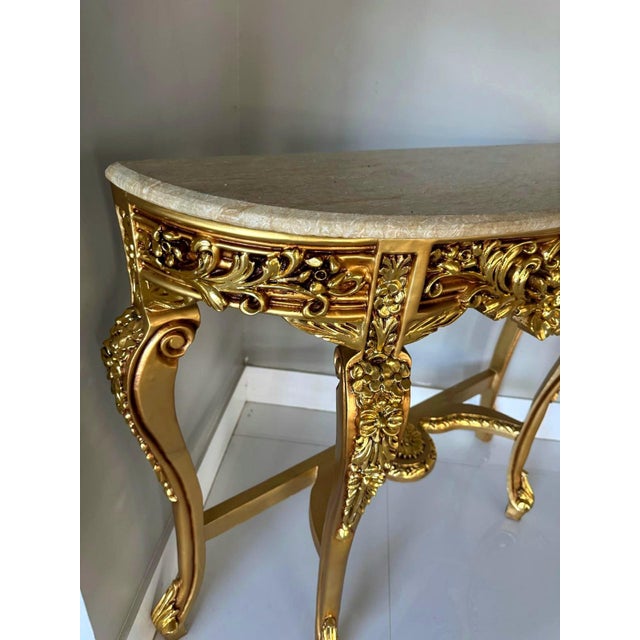 French Style Console Table – Beige Marble Top For Sale - Image 4 of 9