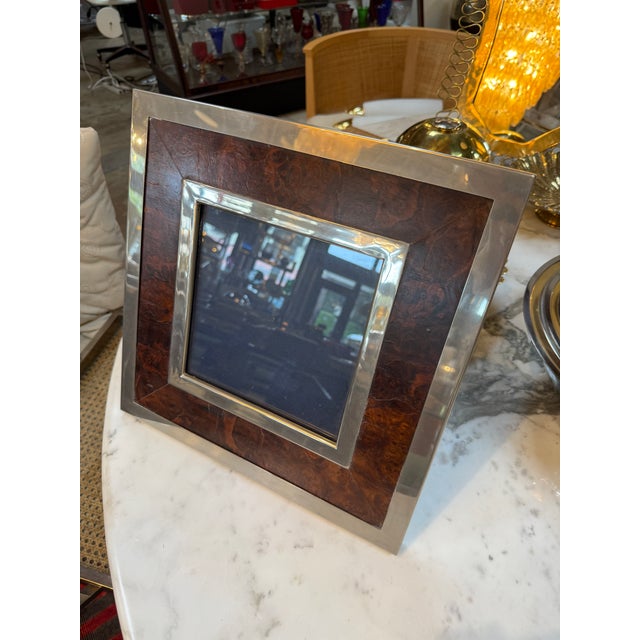Tommaso Barbi Signed Tommaso Barbi Italian Burl Wood and Brass Picture Frame, 1970s For Sale - Image 4 of 6