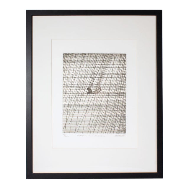 1982 “Fisherman in a Rainstorm” Abstract Etching by Art Hansen For Sale