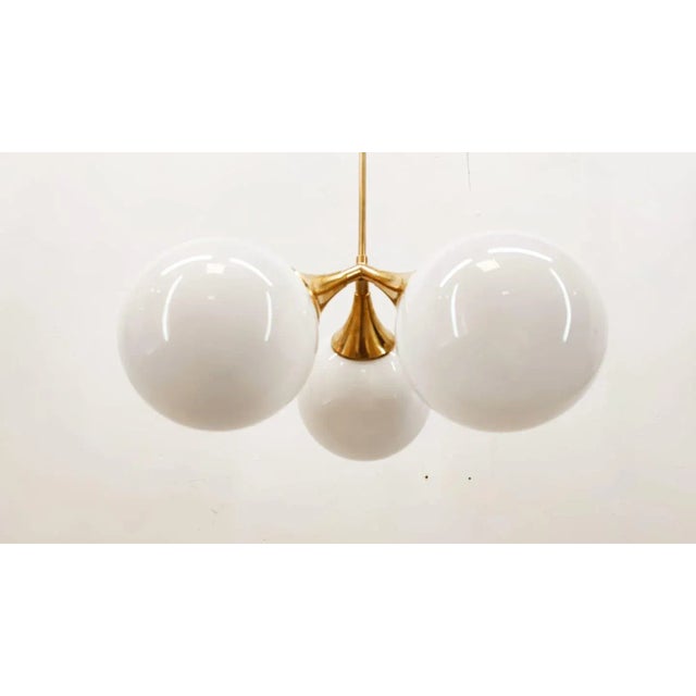 Sputnik Suspension with Glossy White Globes, in Restored conditions. Designed 1970 to 1979