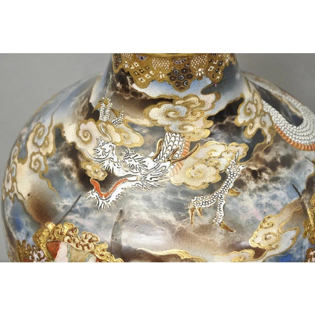 Mid 20th Century Vintage 30" Japanese Royal Satsuma Hand Painted Porcelain Oriental Dragon Vase For Sale - Image 5 of 17