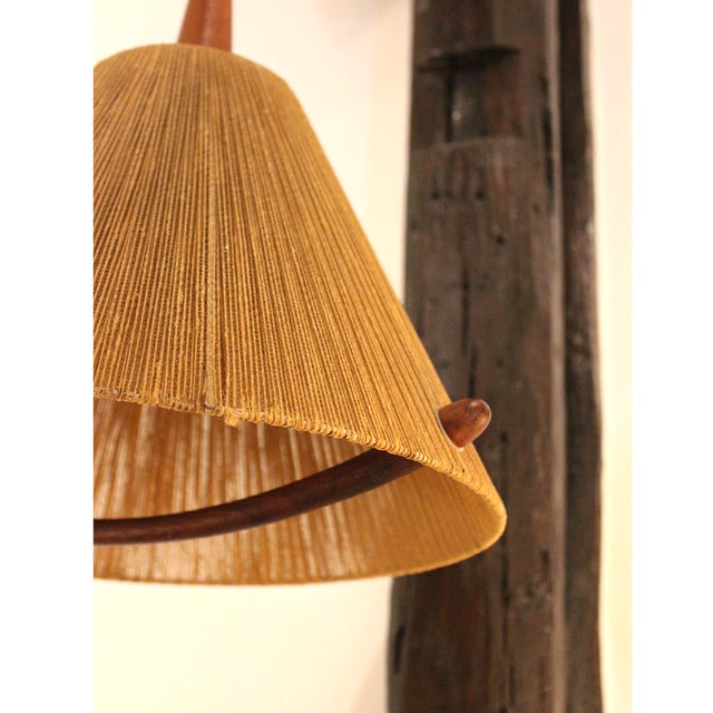 Vintage Scandinavian Pendant Light in Raffia and Teak from Temde, 1960 For Sale - Image 3 of 5