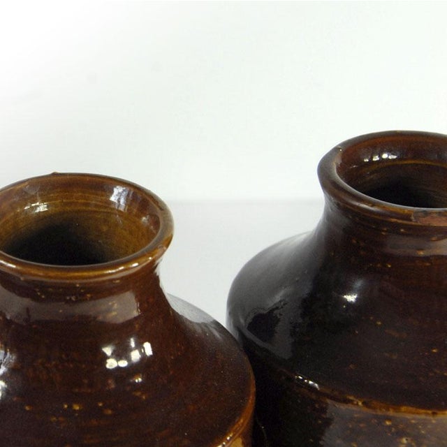 Brown and Gilt Ceramic Vases attributed to Aldo Londi for Bitossi, Italy, 1960s, Set of 2 For Sale - Image 9 of 11