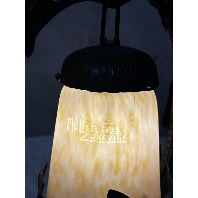 Art Deco Table Lamp in Glass and Wrought Iron, 1930s For Sale - Image 3 of 12