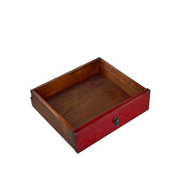 Wood Oriental Distressed Red Medallion Hardware End Table Nightstand For Sale - Image 7 of 10