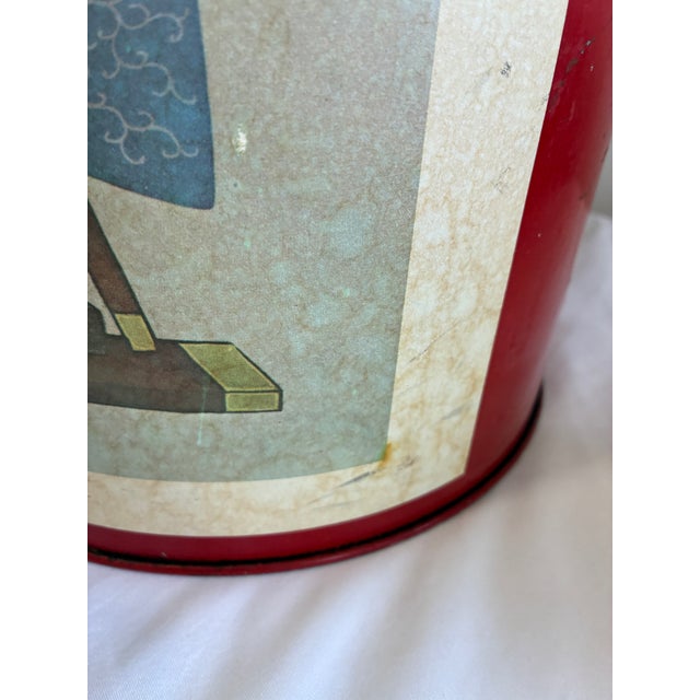 Vintage Chinoiserie Style Asian Paper Wrapped Umbrella Stand With Portrait Motif For Sale - Image 9 of 10