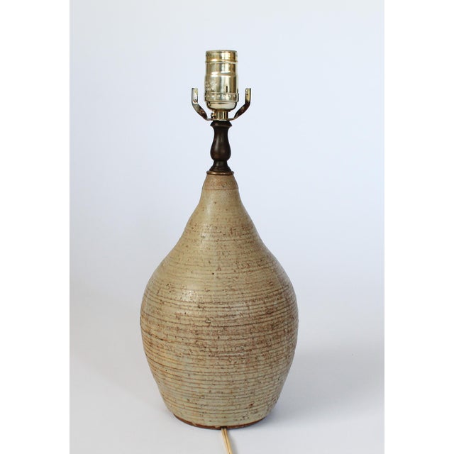 Mid-Century Modern 1970's Studio Art Pottery Beige Table Lamp For Sale - Image 3 of 9
