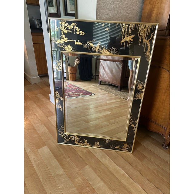 Glass LaBarge 1984 Chinoiserie Verre Eglomise Mirror For Sale - Image 7 of 10