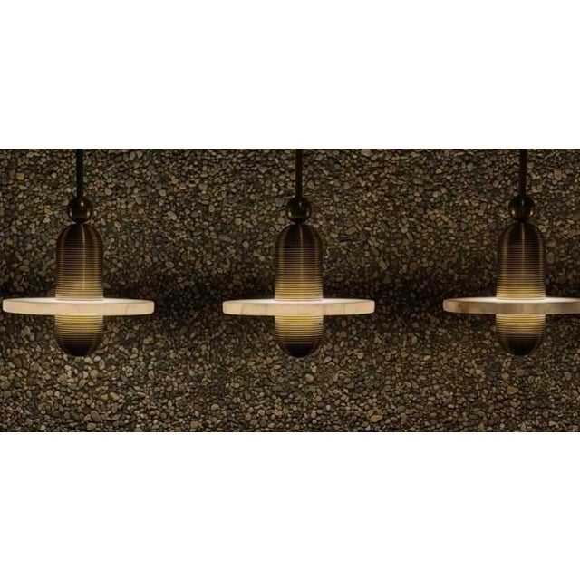 Apparatus Studio Median Mono Alabaster & Blackened Brass Pendants - Set of 3 For Sale - Image 9 of 14