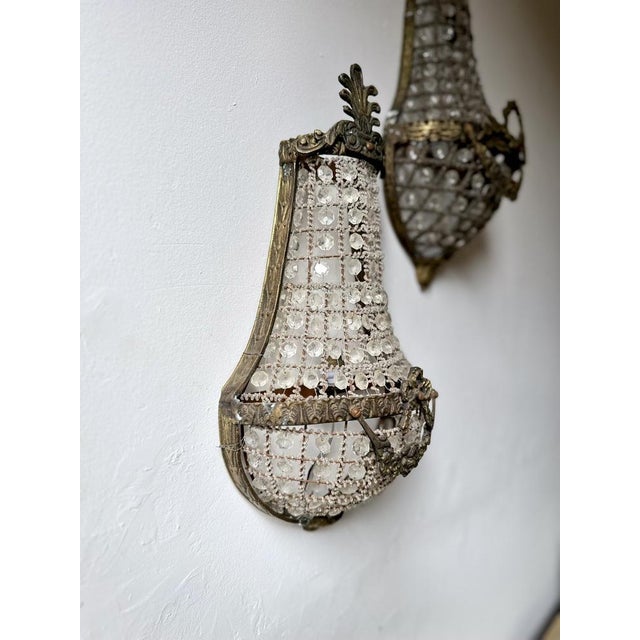 French Empire Style Basket Wall Sconces in Bronze and Crystal, 1920s, Set of 2 For Sale - Image 18 of 18
