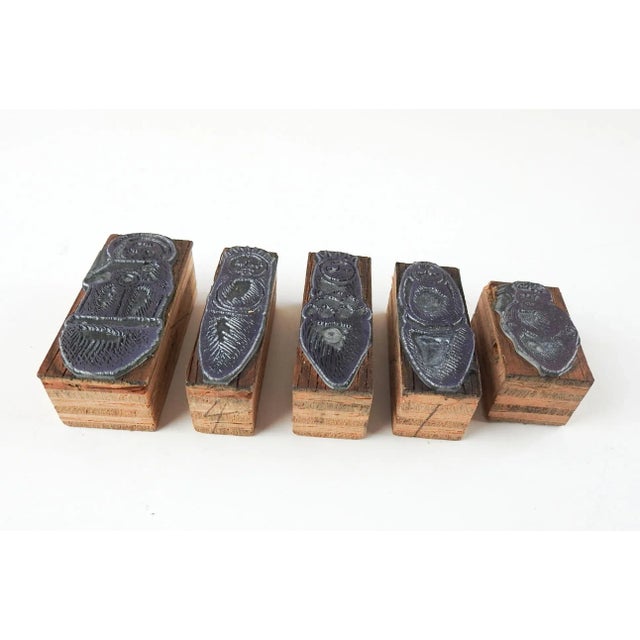Etched Metal & Wood Print Blocks Bundled Faces - Set of 5 For Sale - Image 4 of 5