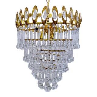 Mid 20th Century Gold Frame Layered Chandelier For Sale