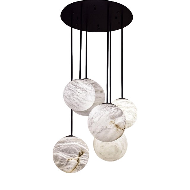 Moon Pendant Lamps by United Alabaster, Set of 6 For Sale