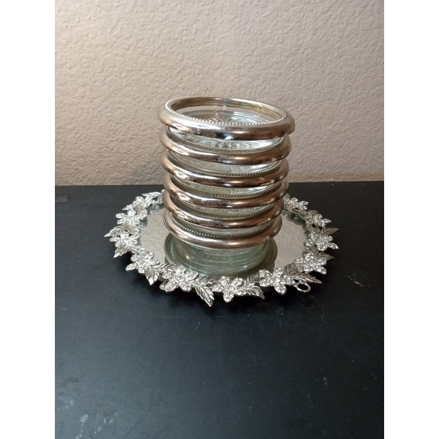 1980s 1980s Silver-Tone Rimmed Coasters, Made in Italy- Set of 6 For Sale - Image 5 of 7
