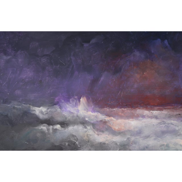 Nocturnal seascape by Vasil (Victor) Papkov (20th Century). A dark storm hangs over the ocean, with mixed hues of black,...