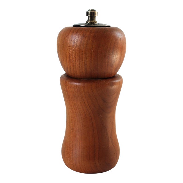 Vintage Hand Turned Cherrywood Salt Shaker & Pepper Grinder Combo For Sale