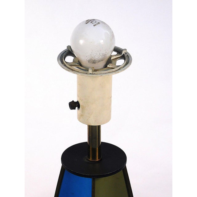 1960s Space Age Table Lamp, in quartered sections in blue and green, with rest for a shade, and round lacquered base,...